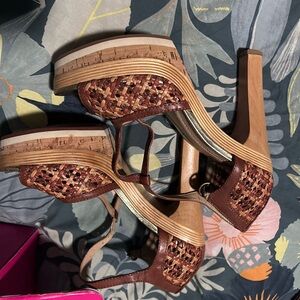 Frye Brown Woven Platform Heels